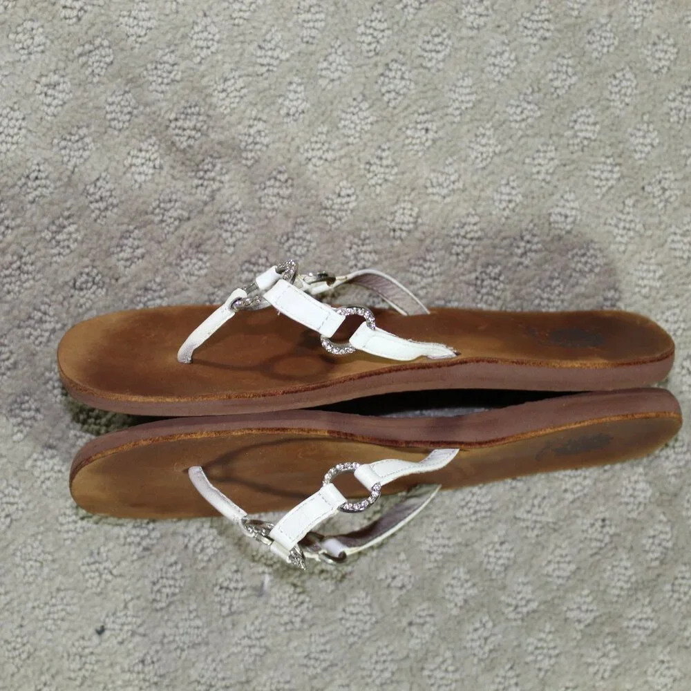 Yellow Box White and Brown T-Strap Sandals with Silver Accents - Picture 3 of 6